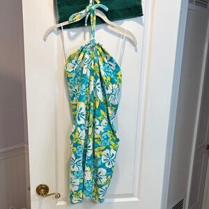 Tommy Hilfiger Blue and Yellow Floral Swim Coverup